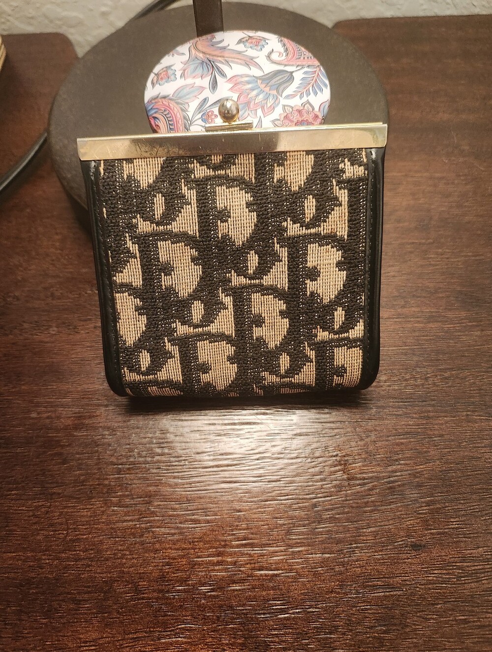 Dior Classic Black & Tan Patterned Women's Frame Wallet